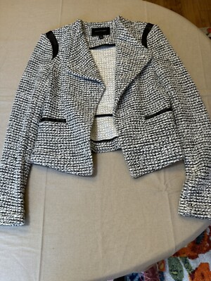 Banana Republic Tweed Open Front Moto Blazer Jacket Womens Size Faux  Leather