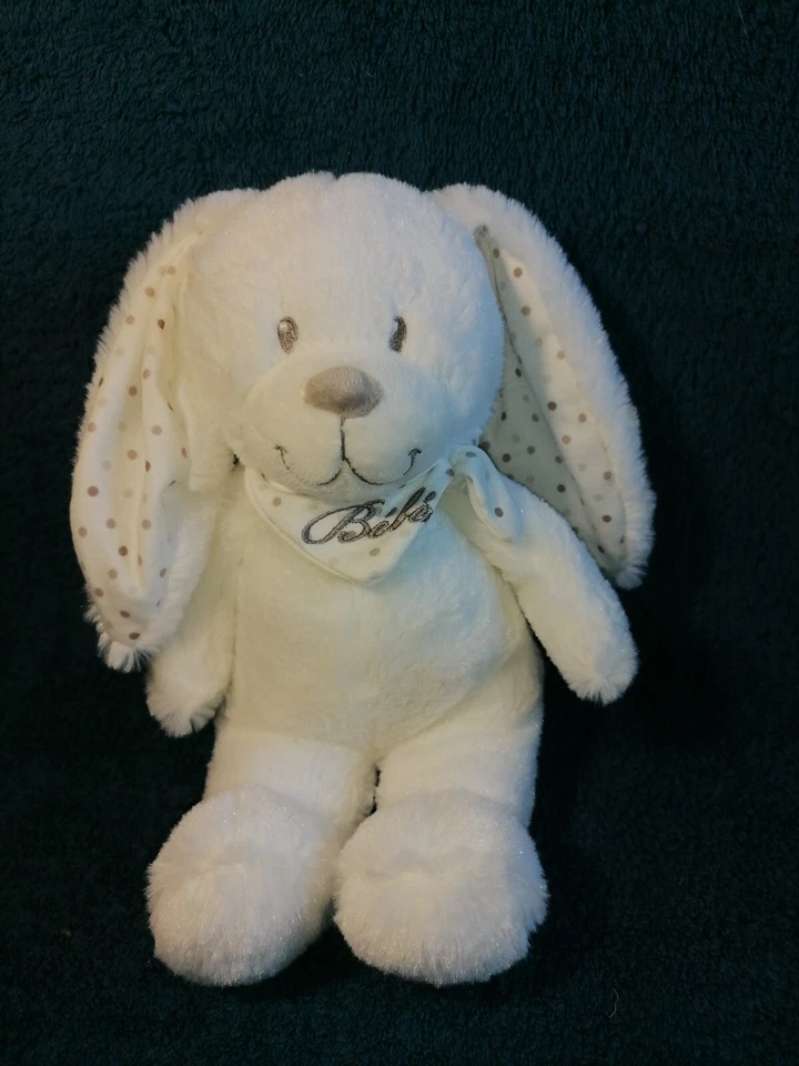 Doudou peluche lapin blanc pois bandana Pommette Etat neuf - Photo 1/1