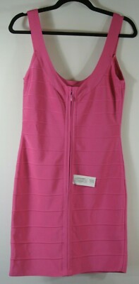 NEW HERVÉ LÉGER Bandage mini dress in Pink- Size L #D3881 | eBay