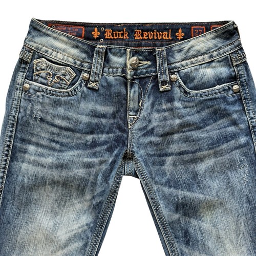 Rock Revival Alanis Straight Size 27 Jeans Low Rise Medium Wash Faded Distressed - Picture 3 of 12
