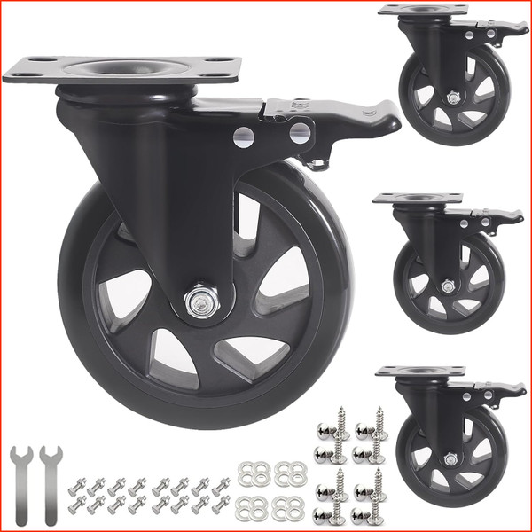 Lenkrollen 125Mm Mit Bremse 4Er-Set Polyurethan 800KG FüR MöBel Trolley Tisch-image