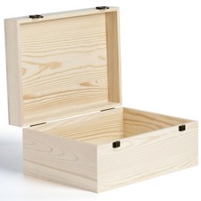 Large Wooden Box 14'' x 10.4'' x 6.5'' Unfinished Wood Box with Hinged Lid Wo...
