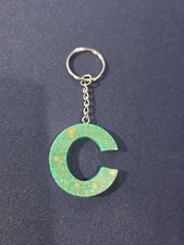 Initial New Block Letter C Resin Aqua W Sparkle Key Chain