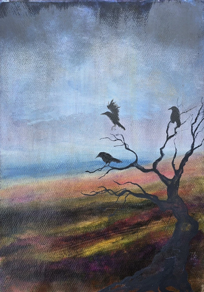 Original Landscape Pastel Painting Lake District Rain Crows Tree Framed  - Image 2 of 4