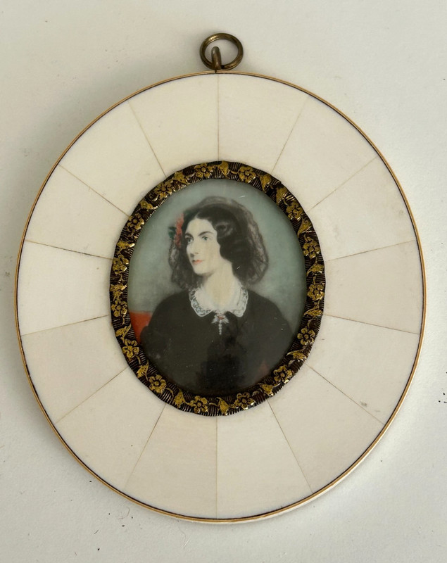 Antique /VintageMiniature Portrait Of Lola Montez Inlaid frame approx. 4 x 3
