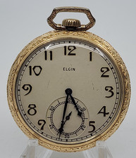 1928 Elgin 345 12s 17j VERY NICE Gold Filled Pocket Watch Open Face ORNATE