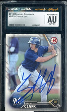 Trent Clark Signed 2016 Bowman Prospects Brewers RC Rookie CGC AU w/ JSA AUTO 9