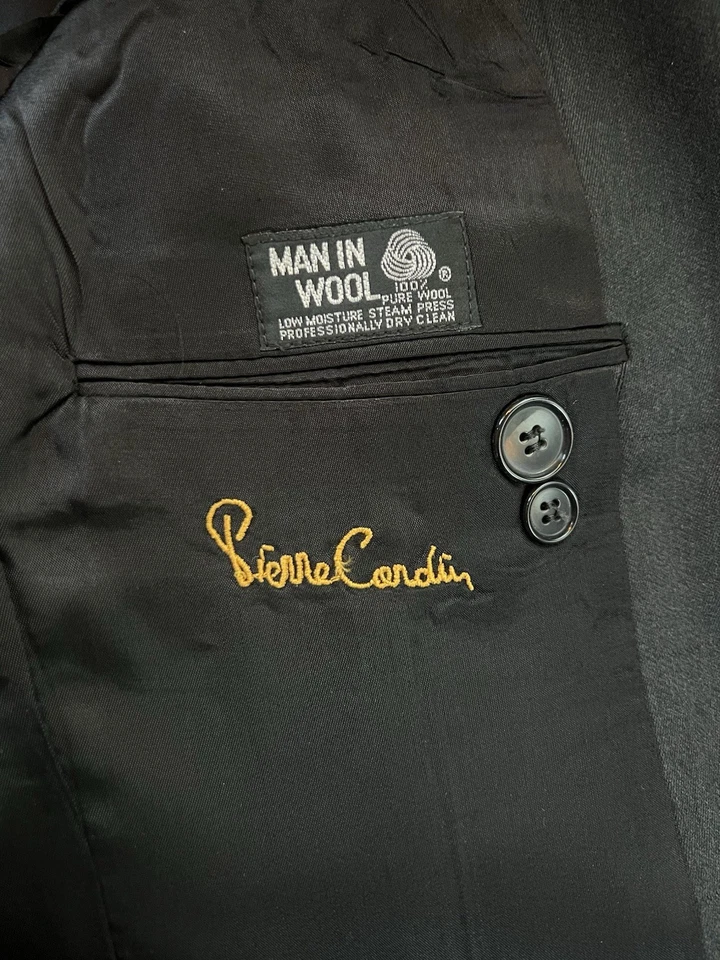 Vintage 80s Pierre Cardin 2-piece Suit Men’s Dark Grey Windowpane Check Sz 42R L - Image 4 of 4