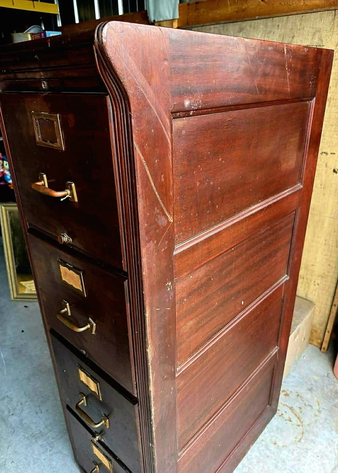 Antiguo archivador Yawman & Erbe 4 cajones roble tigre cascada biblioteca oficina Foto 3 de 4