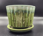 McCoy Pottery USA  0372 Green Bamboo Style Planter Pot with attached saucer dish