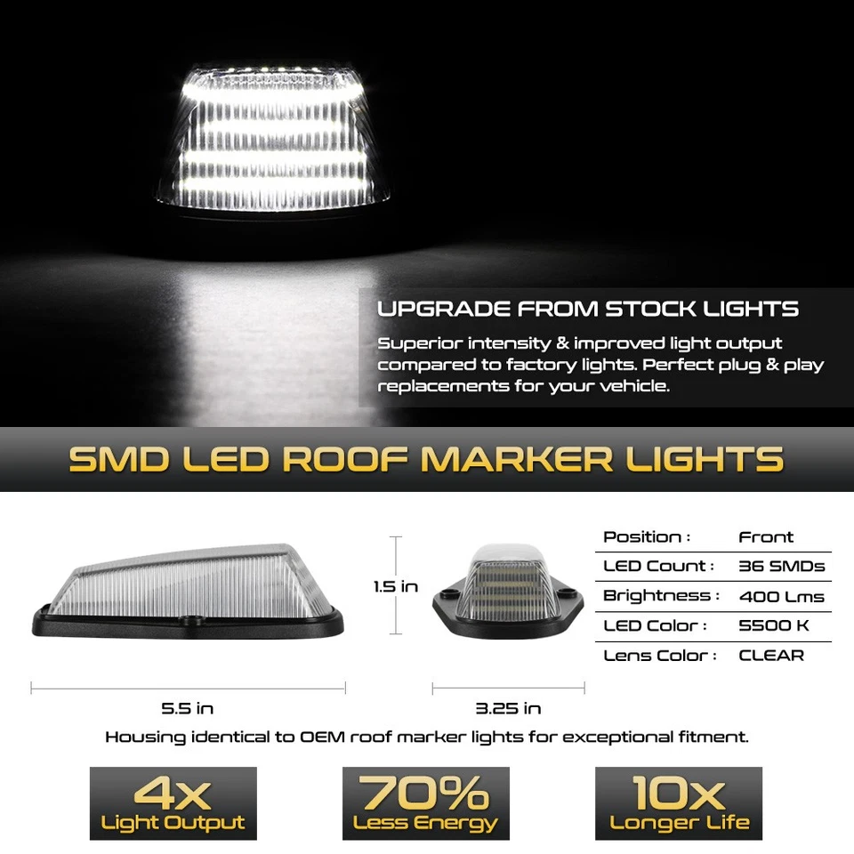 5PC Full White LED Roof Cab Clearance Light For 1984-1996 Ford F-150 F-250 F-350 Foto 2 de 4