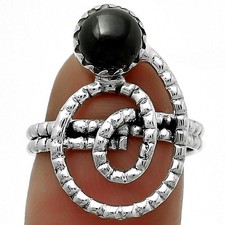 Spiral Natural Black Onyx Brazil 925 Sterling Silver Ring s.8.5 Jewelry R-1456