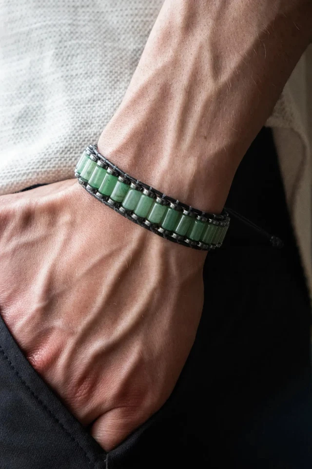 Green Aventurine Stainless Steel Leather Bracelet Braided Magnetic Clasp Jewelry - Image 4 of 4