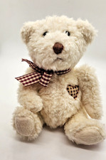 Vintage Russplus Plush Bear Cream Plaid Bow and Heart " Collectible VTG Stuffed