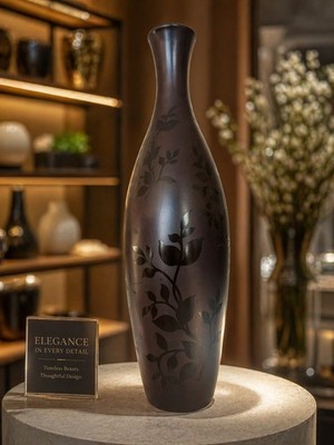 Elegant Tall Decorative Vase Dark Matte Finish Subtle Floral Design Modern Décor