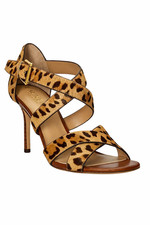 Lauren Ralph Lauren Gisella Heel Sandals Womens 11B Tan Leopard Haircalf Gisella