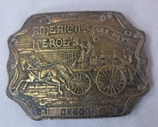 NTY Tiffany American s Hero s Fire Dept Oregon Brass Belt Buckle Vintage Fire