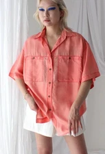 80S PURE SILK PASTEL PINK BOXY SHIRT Size M