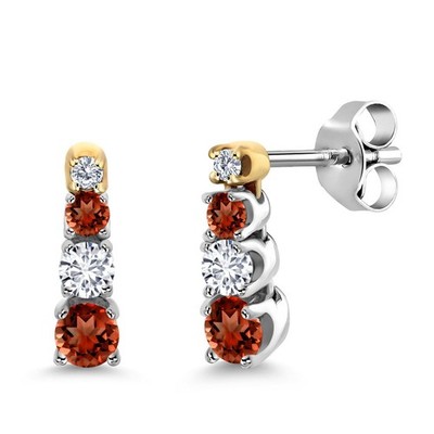 0.53 Cttw Garnet White Lab Grown Diamond and Created Moissanite Earrings for