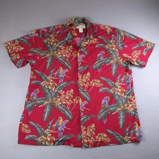 Vintage Paradise Found Hawaiian Shirt Mens Extra Large Red Parrots Palm Trees