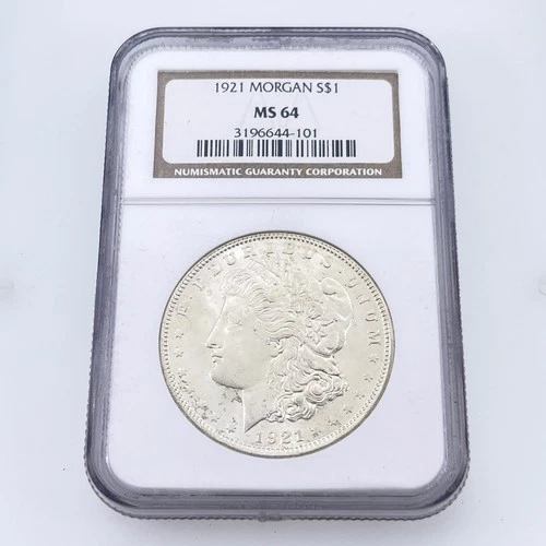 1921 S$1 Silver Morgan Dollar Graded by NGC as MS64