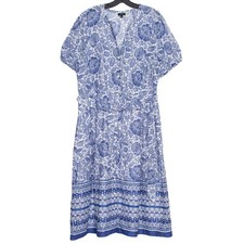 Talbots Plus Size 16 Floral Blue White Midi Dress Button Front Boho Cottagecore