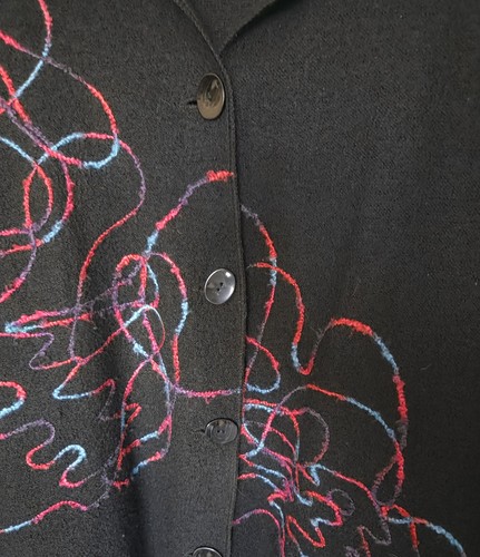 Coldwater Creek Cardigan Sweater Size XL 100% Wool Embroidered Swirls Black - Picture 5 of 10