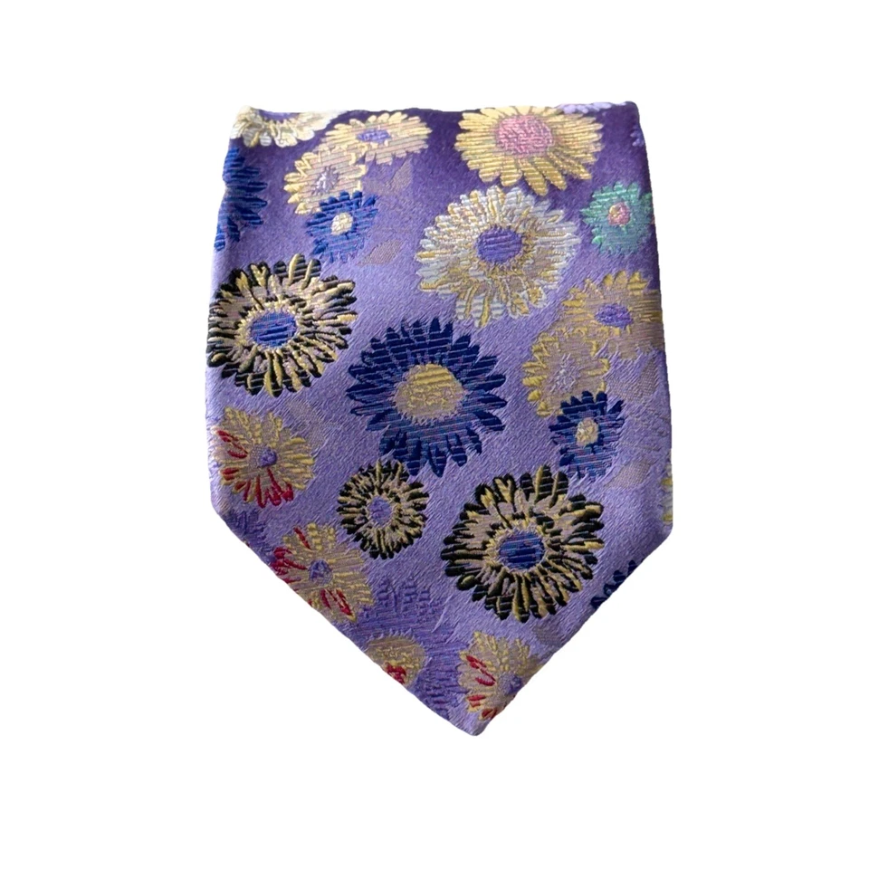 Duchamp London Colorful Luxury Floral Pattern Men’s Purple Tie 100% Silk 3.5” - Image 4 of 4