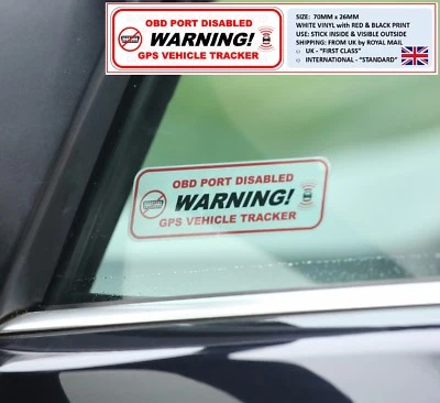WAVECOAT 2 x WARNING: OBD PORT DISABLED & GPS VEHICLE TRACKER STICKERS CAR VAN THEFT