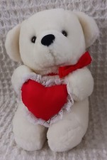 White Teddy Bear Red HEART Puff Bow Plush Toy Stuffed Animal 9" Inch Fun