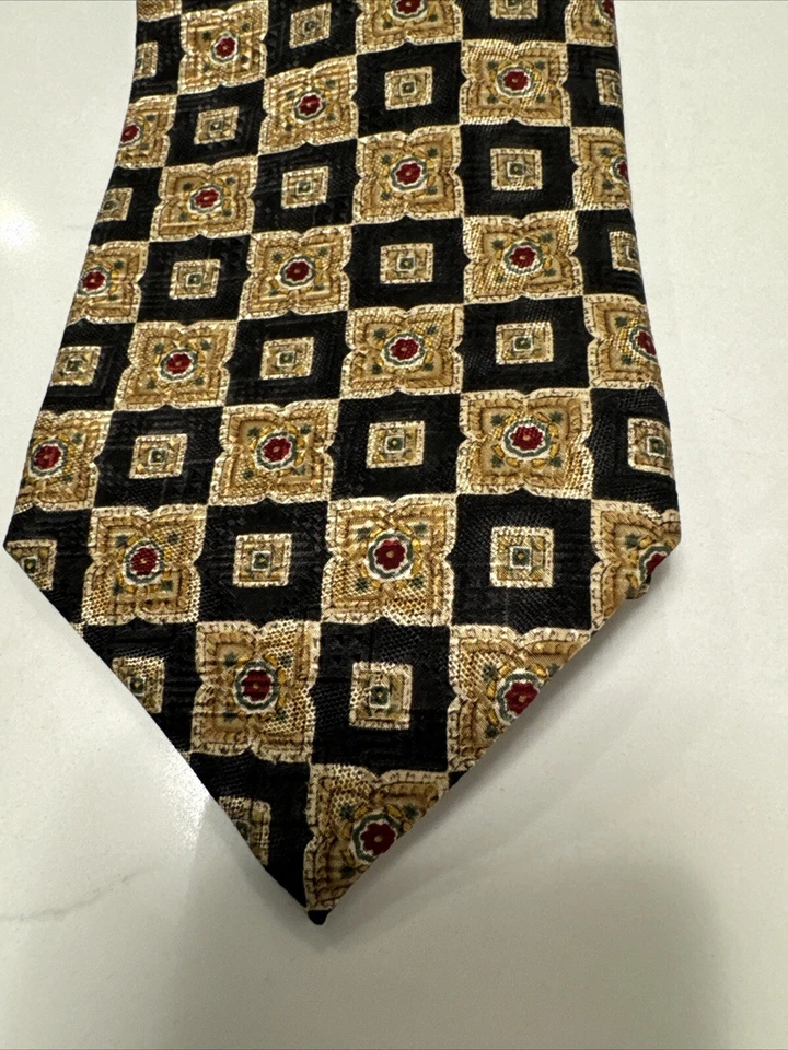 Corbata de hombre FERRELL REED para Nordstrom tejida en Italia 100 % seda dorada negra mano de EE. UU. Foto 2 de 4