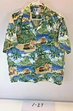 Men's Large RJC Hawaiian Surf Board Woody Short Sleeve Button Down Shirt