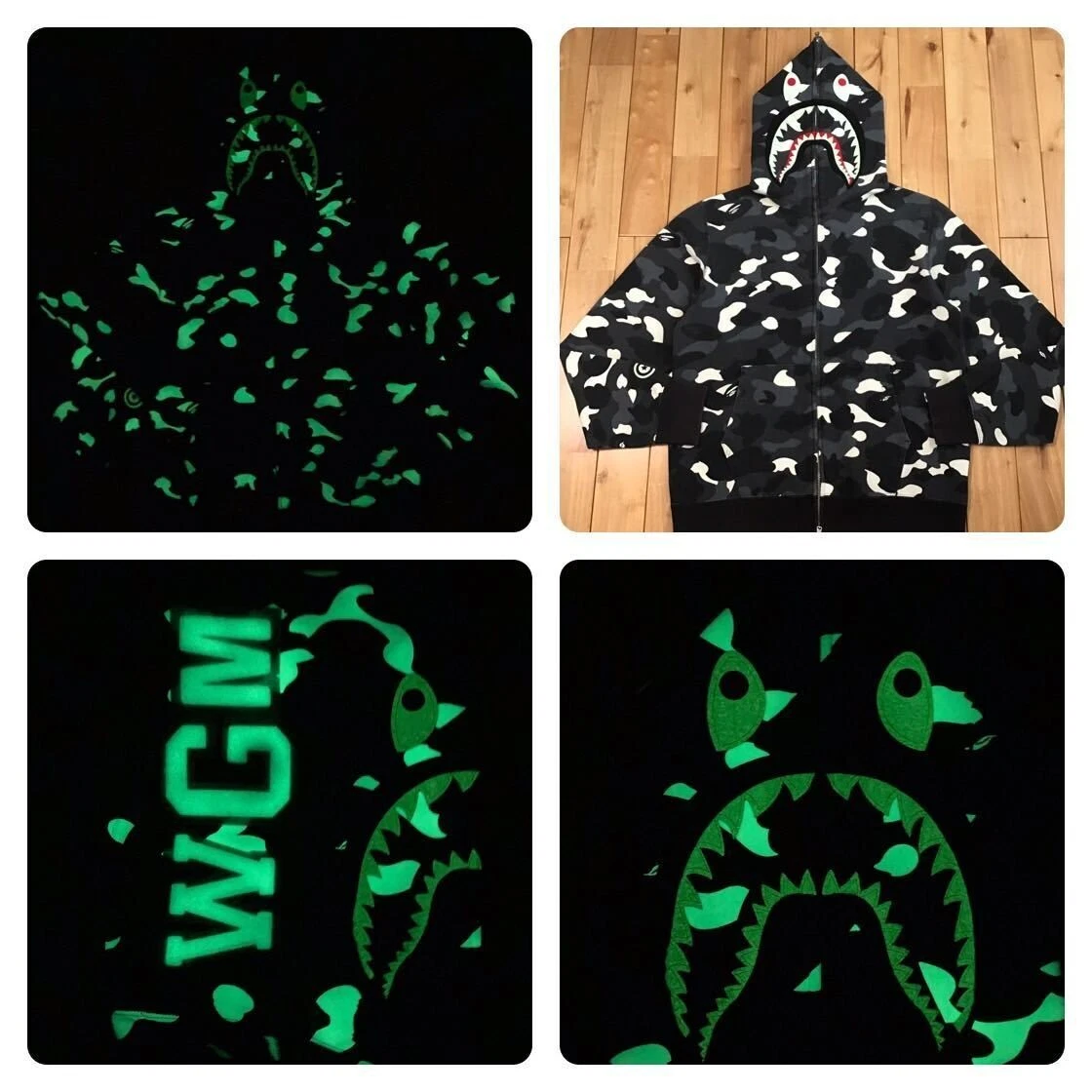Glow in the Dark BAPE city camo Shark full zip hoodie Black A Bathing Ape  Size L | eBay