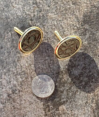 Vintage Snakeskin Large Gold Tone Cufflinks - Picture 1 of 4