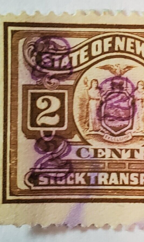 Stato di New York ~ timbro fiscale trasferimento stock ~ 2 ¢ timbro rettangolare marrone ~ c.1936 - Foto 2 di 6