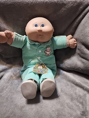 Vintage Boy Doll Cabbage Patch Kid XAVIER with Corduroy Outfit  Bald Blue Eyes