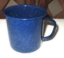 MUG Blue Speckled Enamelware Camping 10-12 Ounce 3 3/8" High Great Condition.