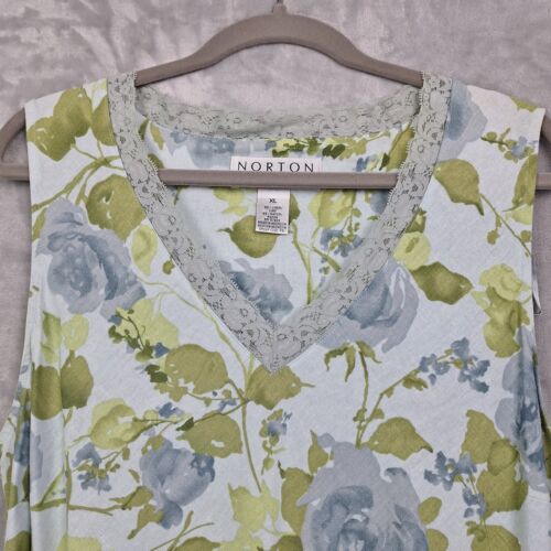 Vintage Norton Studio Dress Xtra Large Linen Blend Blue Floral Shift Cottagecore - Picture 2 of 18