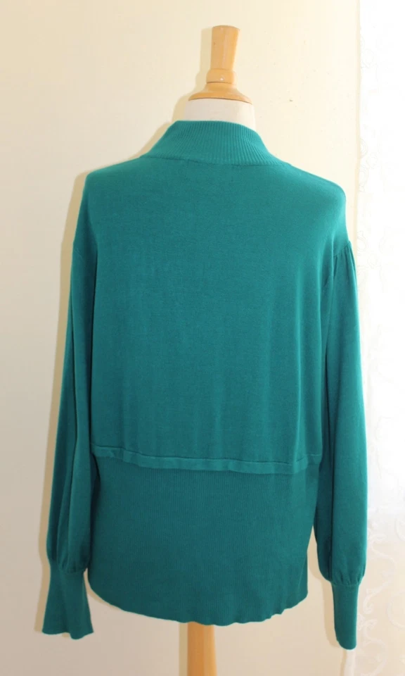 Cárdigan Suéter Chaqueta Marc Bouwer Talla 2X Verde Azulado Ropa Artística Boho Plisado Funky Cremallera Foto 4 de 4