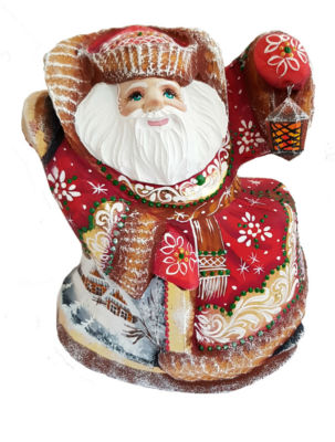 Bois sculpté-Le père Noel bleu -Décoration de Noël peinte par