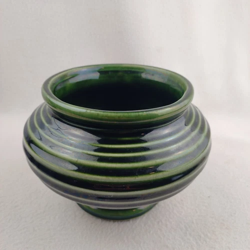 Vintage 1960's McCoy Pottery Green Floraline Ribbed Planter Marked 424