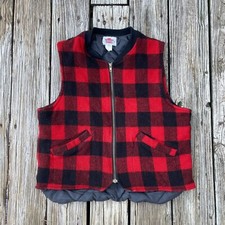 Vtg 70s 80s Caboose Quilt Lined Buffalo Plaid VEST Made in USA Size XL