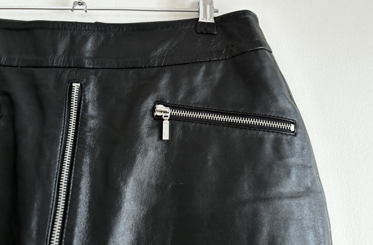 CADELLE Ladies Skirt Sz 12 Black Leather Mini Zips Lined Straight