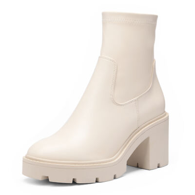 Women Slip On Booties Chunky Block Heel Fashion Chelsea Ankle Boots Booties