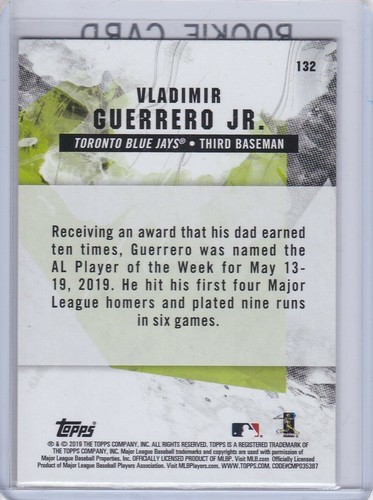 VLADIMIR GUERRERO JR. ROOKIE CARD Baseball 2019 TOPPS FIRE Toronto Blue Jay RC - Picture 2 of 2