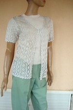 GILET DENTELLE DOUCE BLANC ARGENTE EITIE FLUIDE MANCHES COURTE T M/L 40/42  NEUF