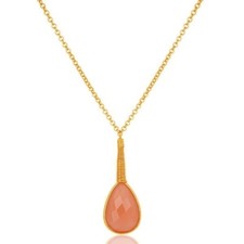 Natural Rose Chalcedony 18K Gold Plated 925 Sterling Silver Pendant Jewelry