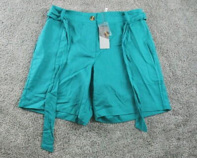 Katies Shorts 10 W30 Linen Belted High Waisted Womens Casual/Walk/Party Blue