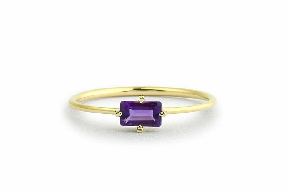 Natürlicher Amethyst Edelstein Goldring 14K 585er Baguette Schliff 0,30ct Karat - Bild 2 von 4