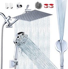 8'' Rainfall Shower Head with Handheld Combo, Chrome Finish, 8 2 Mode Power Wash